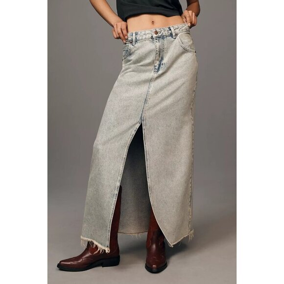 Anthropologie The Madi Front-Slit Denim Skirt by Pilcro 16 - Picture 1 of 5